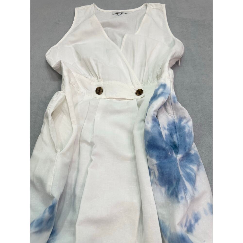 Madewell White Blue Tie Dye Cotton Linen Blend Wrap Maxi Dress Size 2 (Small) - Picture 9 of 13